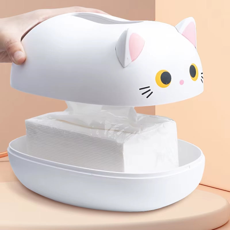 Kawaii Cat Tissue Box Holder - Cute & Stylish Napkin Storage for Home & Office Decor