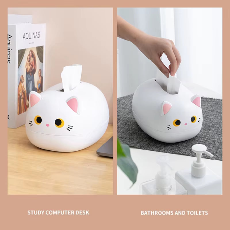 Kawaii Cat Tissue Box Holder - Cute & Stylish Napkin Storage for Home & Office Decor